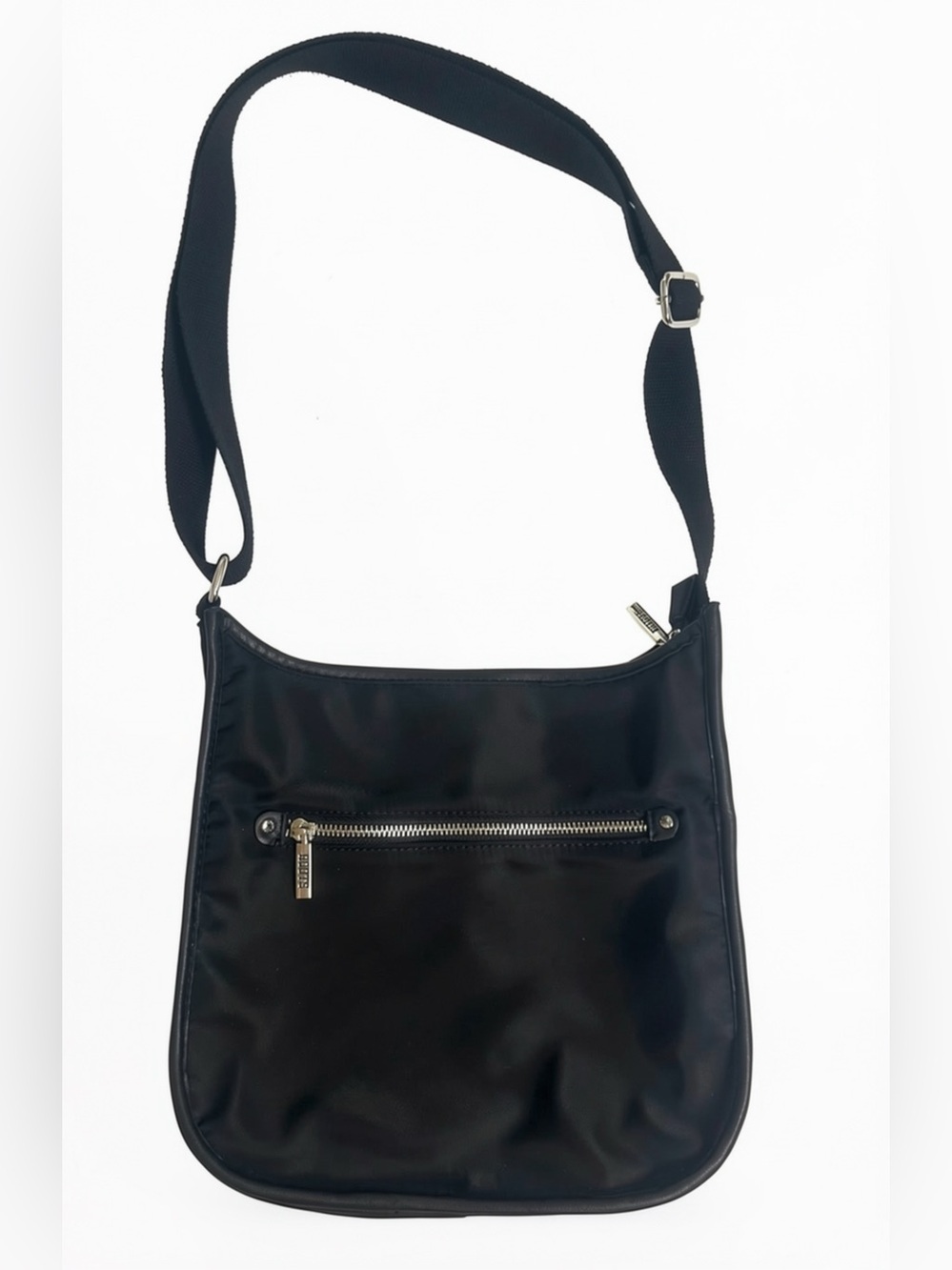 ROOTS Black Nylon Crossbody Bag with Silver Hardware